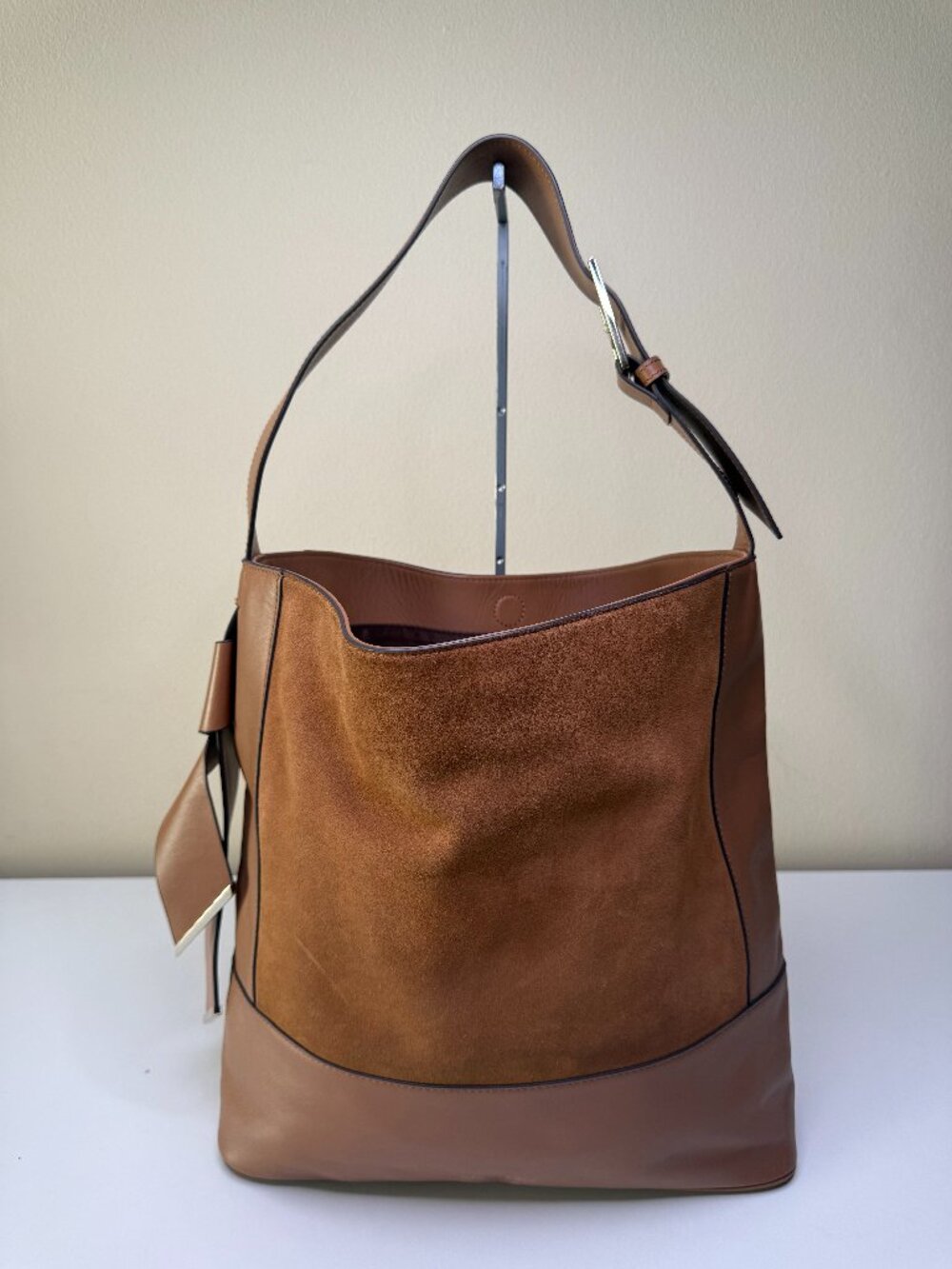 Rachel Zoe Nicks Shoulder Bag Brown Suede Leather Large Adjustable Top Handle